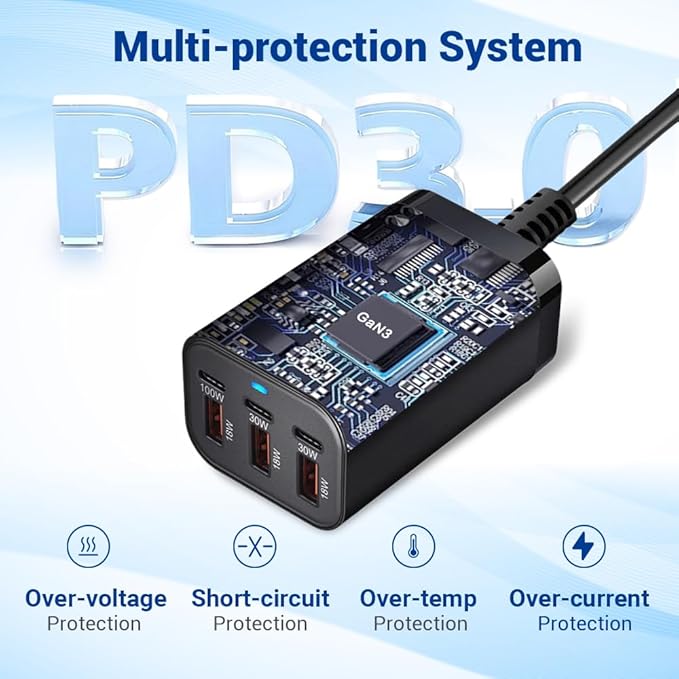 200W USB C Charge Block,6 Port PD 100W 65W 45W GaN Charger,Multi Port Fast Charging Station Hub for Multiple Devices,MacBook,iPad,iPhone,HP DELL Laptop,Galaxy Android Cell Phone