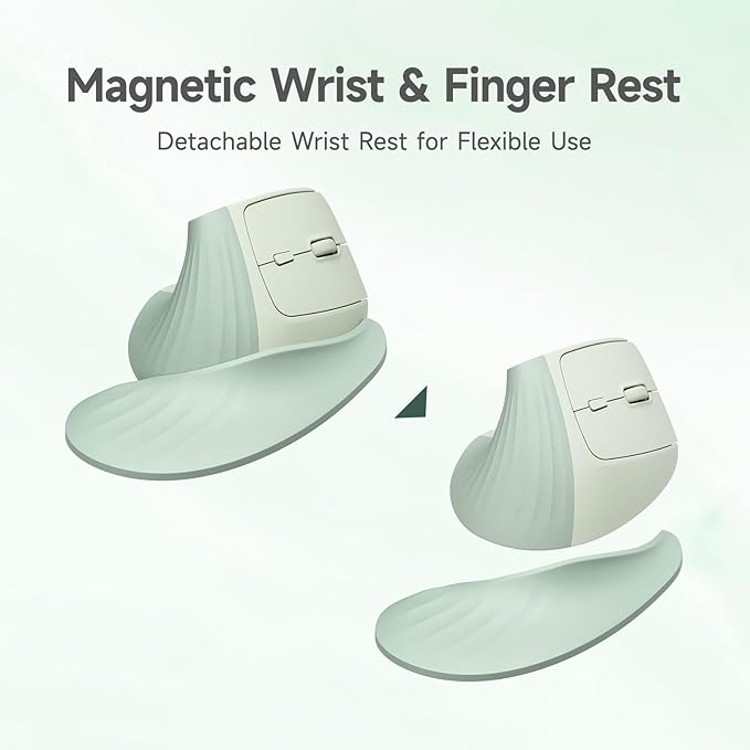 SANWA Wireless Ergonomic Mouse for Large Hands, Silent Click Vertical Mice with Removable Wrist Rest, 1000-4000 DPI, 3-Device (2.4G + 2 Bluetooth 5.4), Compatible with Mac, Windows, Laptop, PC, Green