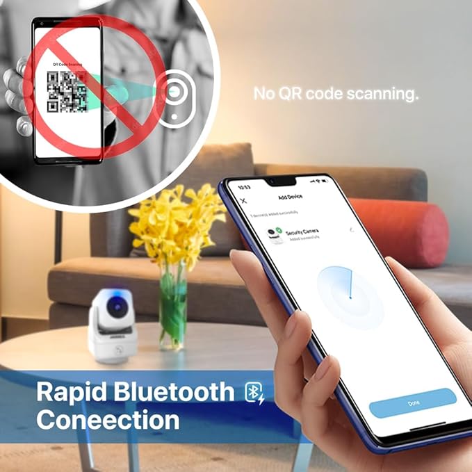 2K Indoor Pan Tilt 360 HD 2.4GHz WiFi Home Security Camera, Baby/Pet Monitors, 2 Way Audio, Smart Light Night, Bluetooth Fast Link, One Click Call, Local/Cloud Storage, Work with Alex/Google
