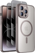 Symcele Designed for iPhone 14 Pro Max Case, Compatible with MagSafe, with Privacy Screen Protectors X2, [Camera Protection] [15FT Drop Protection] Shockproof Phone Case, 6.7", Natural Titanium