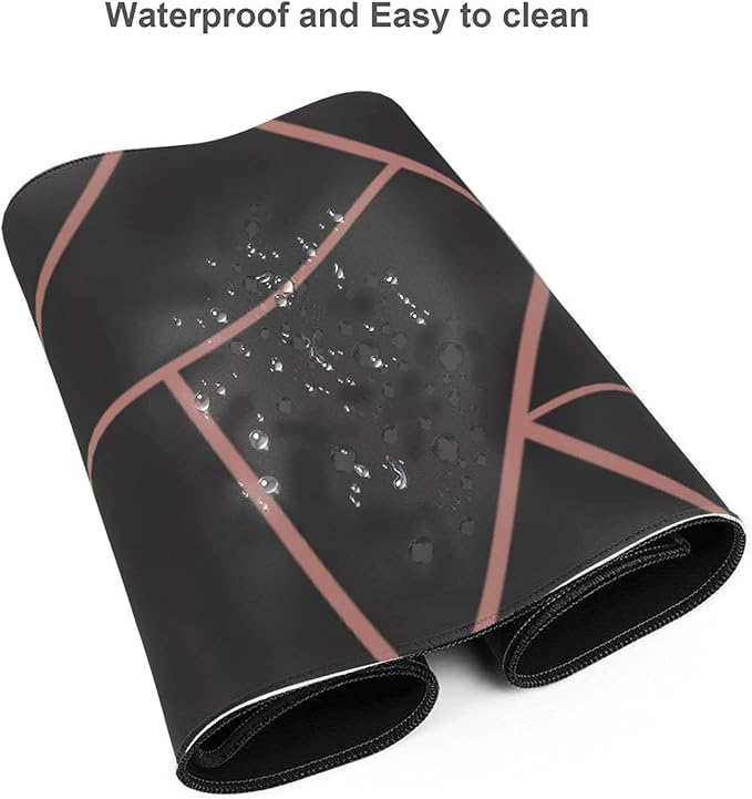 Rose Gold Black Mouse Pad, Geometry Large Big Gaming Mouse Pad Desk Pad, Mousepad with Non-Slip Rubber Base, Extended XXL Mouse Mat for Computer Laptop Office Accessories