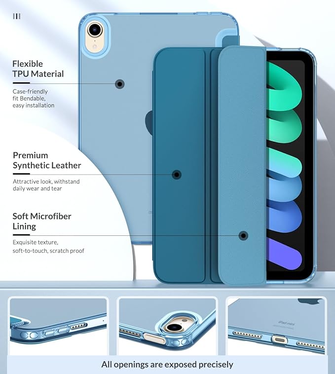 MoKo Case Fit New iPad mini 7 (A17 Pro) 2024, iPad mini 6th Generation Case 2021 (8.3-inch), iPad mini 6 Case, Soft TPU Translucent Frosted Back Cover Case for iPad mini 7th, KBW Peacock Blue