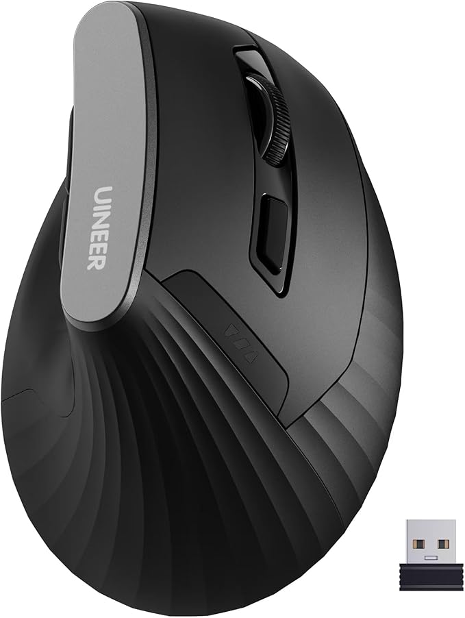 Uineer Vertical Mouse, 2.4GHz Ergonomic Wireless Mouse, Adjustable DPI (800-2400), 6 Buttons, Battery Powered,Comfortable Grip for Laptop/PC/Mac, Wrist Pain Relief, Black