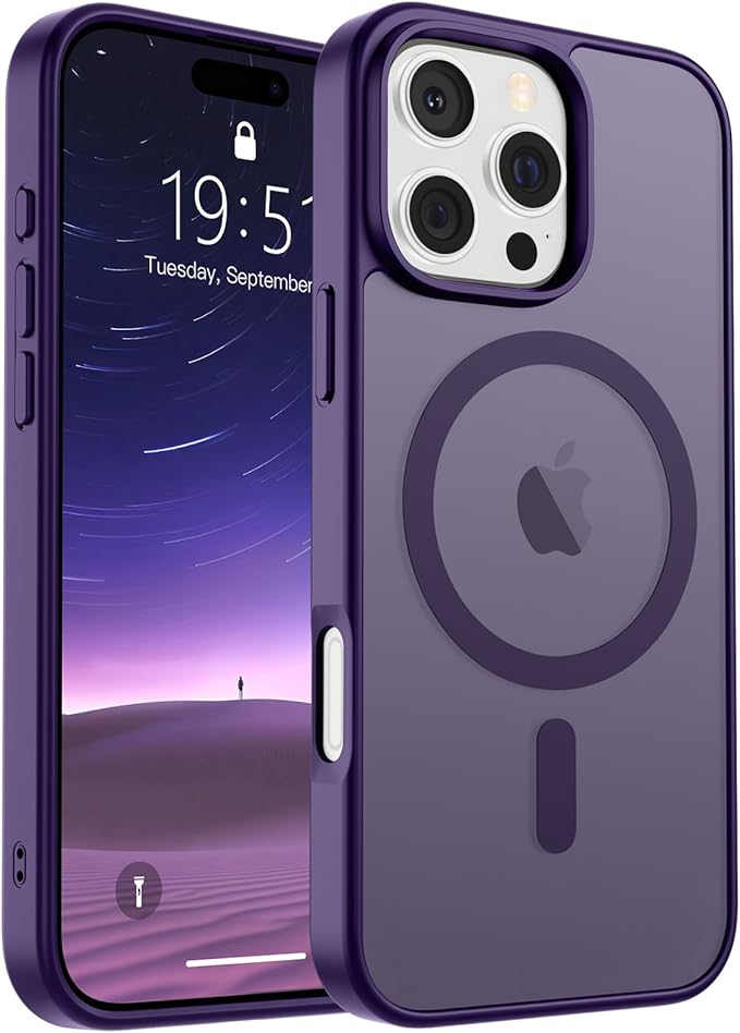 SUPFINE Magnetic for iPhone 16 Pro Case (Compatible with MagSafe) (Military Grade Drop Protection) Slim Translucent Matte Shockproof with Anti-Fingerprint Phone Case,Dark Purple