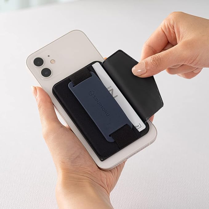 Sinjimoru for 3 in 1 MagSafe Wallet 2600g Magnetic Strength Phone Grip with Stretchy Fabric Secure Flap Anti-Drop Tag Holder for iPhone 16 15 14 13 12 M-BGRIP Clementine