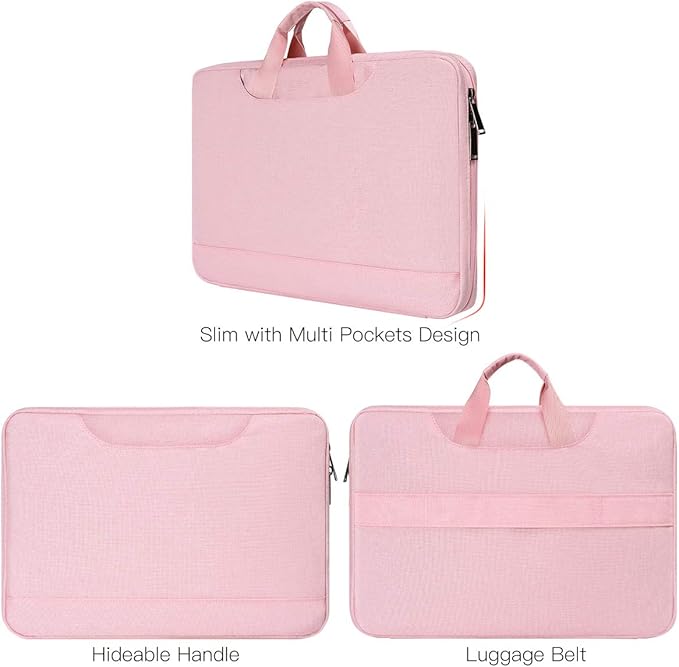 14 15 Inch Laptop Case Women Ladies Bag TSA Laptop Sleeve for MacBook Pro 14" M5/M4/M3/M2/M1, Macbook Air 15 M5/M4, Dell XPS 15/Inspiron 14, Acer HP Lenovo ASUS Chromebook 14" Notebook Case Bag, Pink