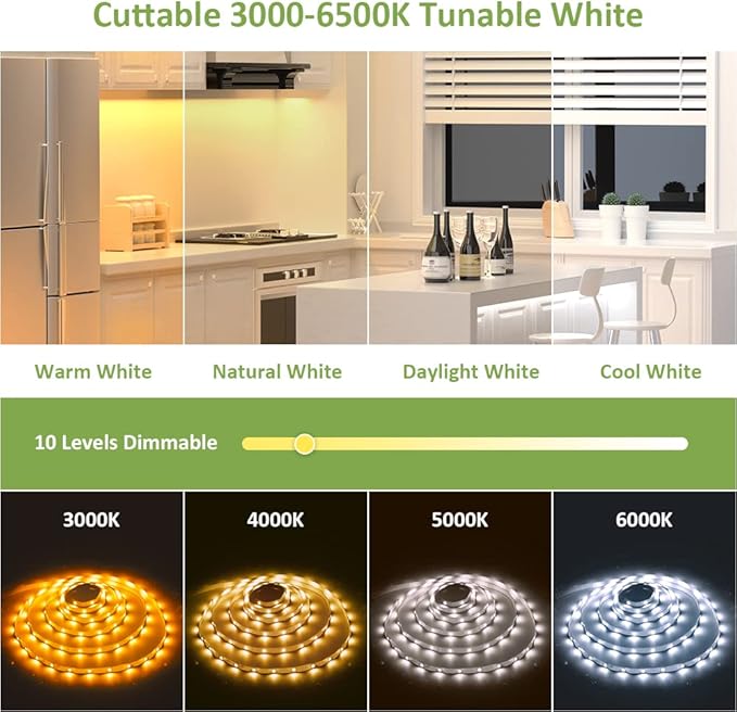 Novostella 40ft Tunable White LED Strip Light 1344 LEDs Dimmable 3000K-6500K 24V Remote Flexible LED Tape for Christmas Living Room Cabinet Counter Bedroom Home Kitchen Bar Ceiling Daylight Warm White