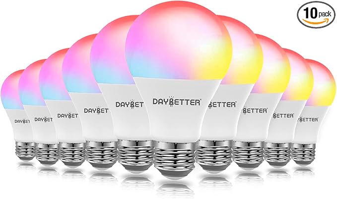 DAYBETTER Smart Light Bulbs, Alexa Light Bulb, WiFi Light Bulbs, RGBCW Color Changing Light Bulb A19 9W 800LM, Smart Bulbs that Work with Alexa & Google Assistant, 2.4Ghz only, No Hub Required,10 Pack