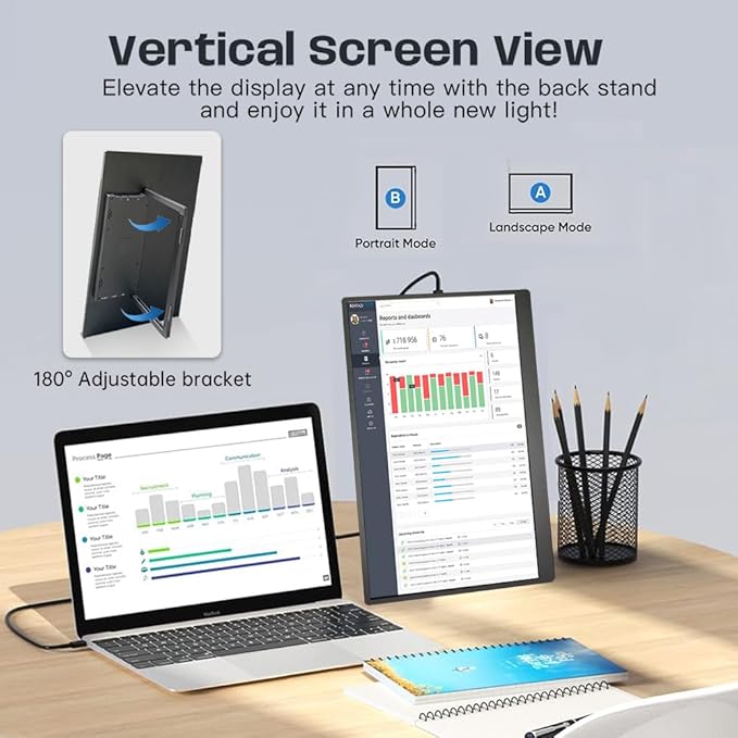 14 inch 4K Ultra-Slim Portable Monitor 3840x2160 UHD Wide Screen USB-C HDMI VESA HDR IPS External Display Plug&Play for Laptop PC Phone (14inch 4K No Touch)