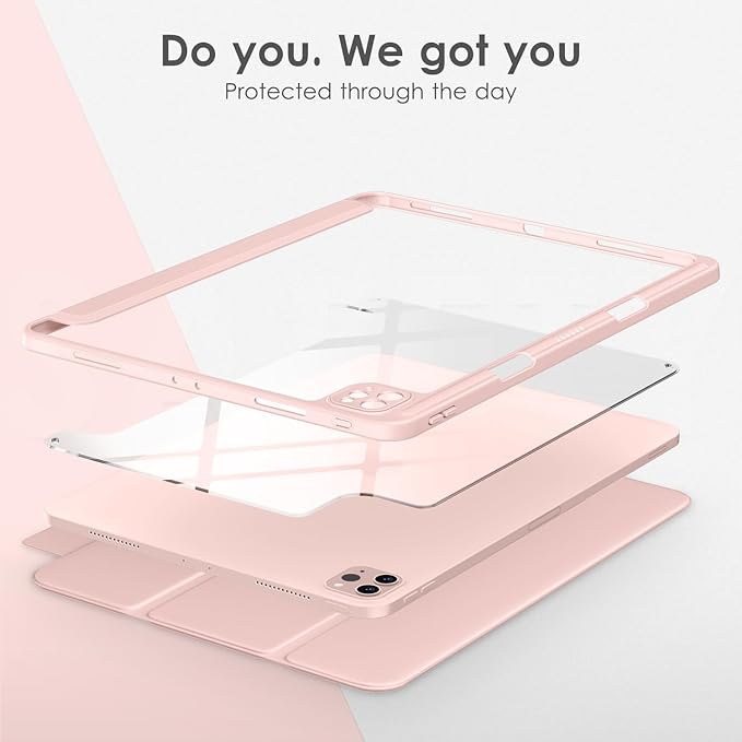 VIKESI Case for iPad Pro 12.9 6th/5th/4th/3rd Generation 2022/2021/2020/2018,TPU Shockproof Frame,Built-in Pencil Holder,Auto Sleep/Wake - Rose Gold