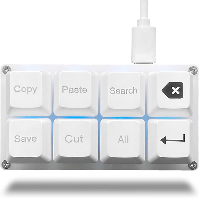 BTXETUEL Copy Paste Search Backspace Save Cut All Enter 8-Key Keyboard SayoDevice One Handed OSU Keypad Programmable Mechanical Shortcut Macro Keyboard for Working and Gaming (White)