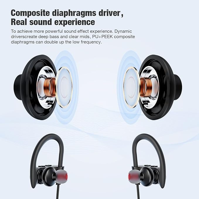 JOYWISE Bluetooth Wireless Headphones 16H Playtime Earbuds with Mic Stereo in-Ear Earphones, IPX7 Waterproof Sports Sound Isolation AI Music Creation Headsets for Running, Gym, Workout