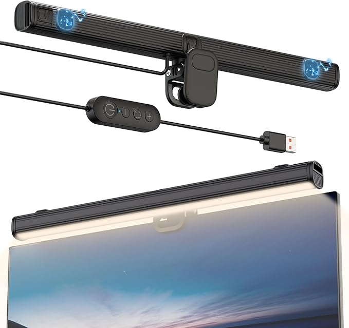 Smiling Shark Monitor Light, BY-03 Screen Light Bar No Glare Memory Mode Eye Caring 3 Color Temperature Dimmable 90°Rotatable USB Powered LED Monitor Lamp with Magnetic for Office Laptop