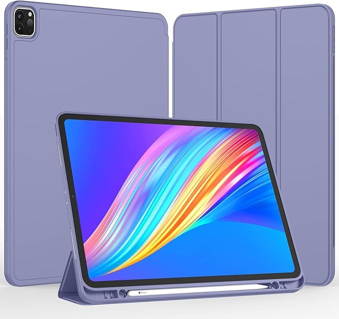 iMieet Case for iPad Pro 11 Inch (M5) 2025 /(M4) 2024 5th Gen, Trifold Stand Smart Cover with Pencil Holder and Soft TPU Back, Auto Wake/Sleep (Lavender)