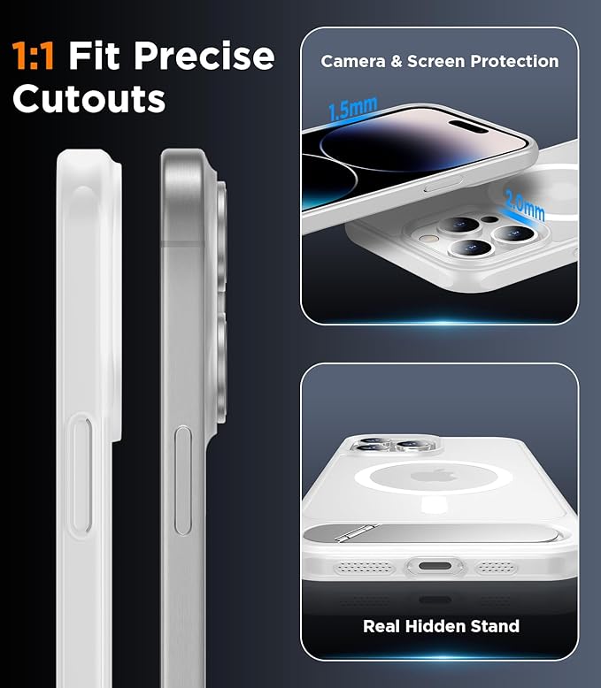 Magnetic Compatible with iPhone 14 Pro Max Case, [Built-in Invisible Kickstand][Compatible with MagSafe] [Military Grade Shockproof] Slim Translucent Matte Phone Case for iPhone 14 Pro Max 6.7"
