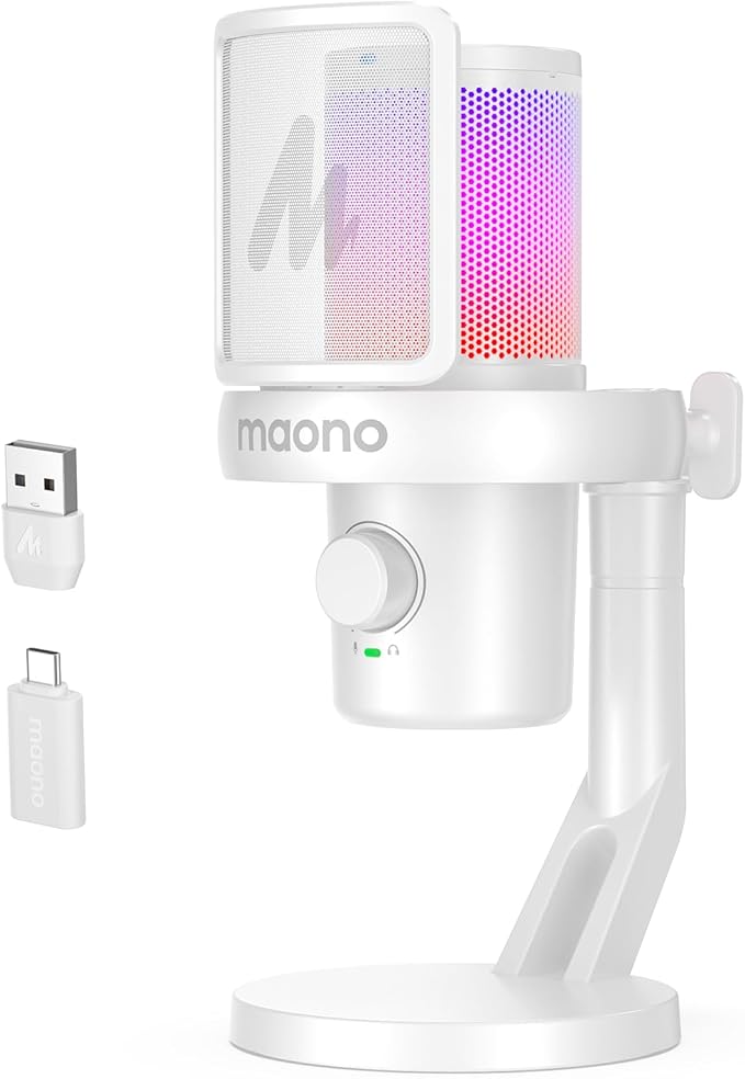 MAONO Wireless Microphone for PC, USB Gaming Mic with 6 Modes AI Voice Changer, 48kHz/24bit, 40H Battery, Intelligent Noise Reduction, RGB, One-Click Mute for Computer Podcast Recording Streaming,DM40