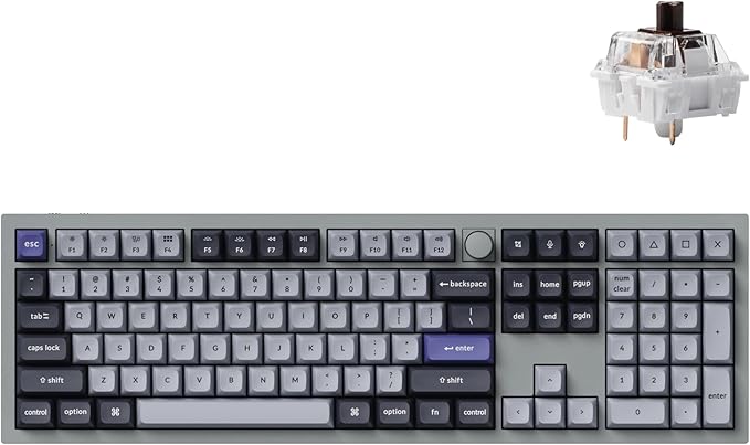 Keychron Q6 Pro Full Aluminum Wireless Bluetooth Custom Mechanical Keyboard, Full-Size QMK/VIA Programmable Knob KSA Double-Shot PBT Keycap Hot-Swappable Brown Switch, Mac Windows Linux - Grey