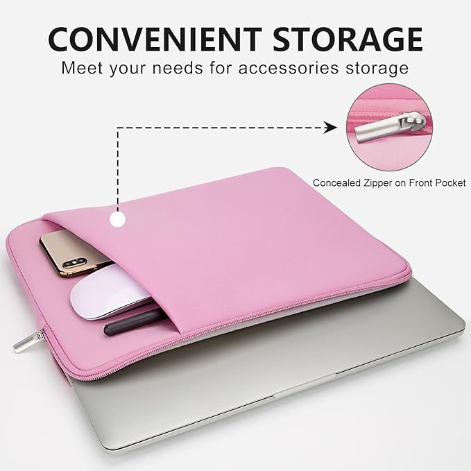 Laptop Sleeve Case with Zipper Accessory Pocket Compatible with 15.6 inches HP Dell Lenovo Asus Padded Computer Pouch Cover Shockproof Protective for 15.6” Laptop/Chromebook/Tablet,Pink
