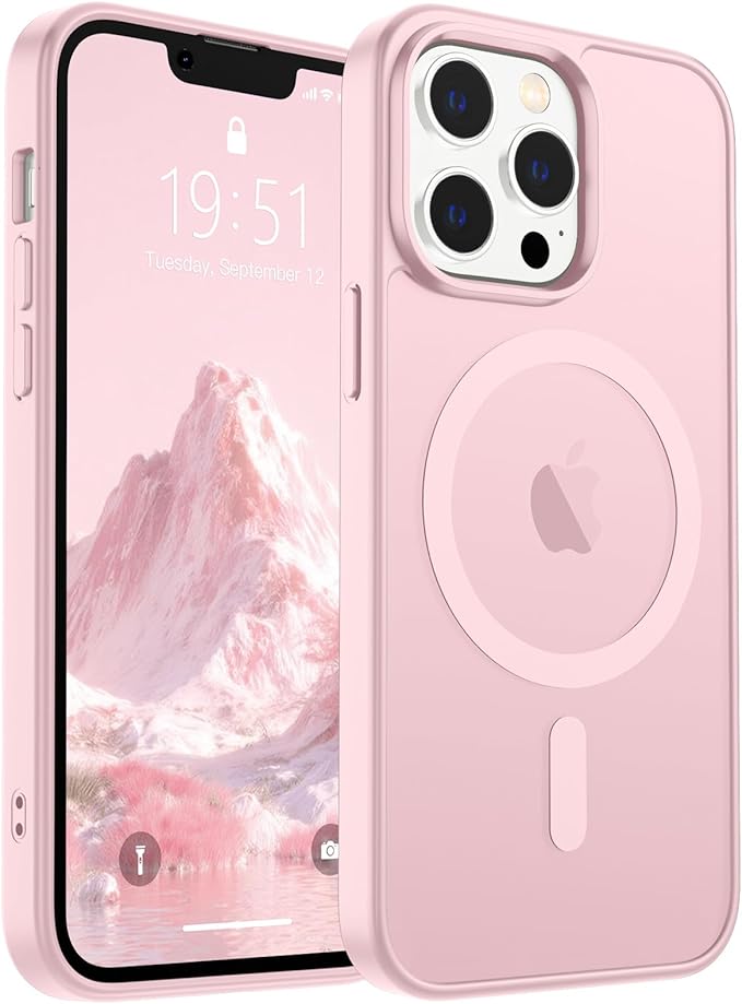 SUPFINE Magnetic for iPhone 12 Pro Max Case (Compatible with MagSafe) (Military Grade Drop Protection) Translucent Matte Shockproof Phone Cover,Light Pink
