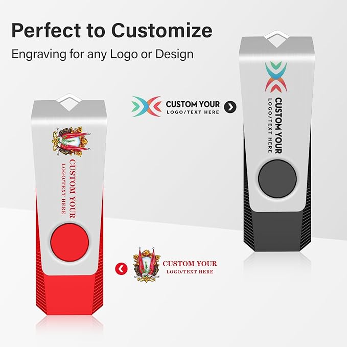 Customizable Flash Drives 32GB, Wooolken Personalized USB 2.0 Drive 10/20/50/100 Pack, Custom Thumb Drive Engraved Logo USB Drive (Mixcolors)