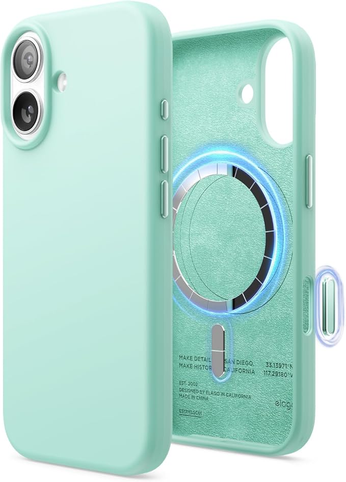 elago for iPhone 17 Case, Premium Magnetic Silicone Case, Compatible with MagSafe, Liquid Silicone Material, Protective Cover, Shockproof, Slim Phone, 6.3 inch (Aqua Sky)