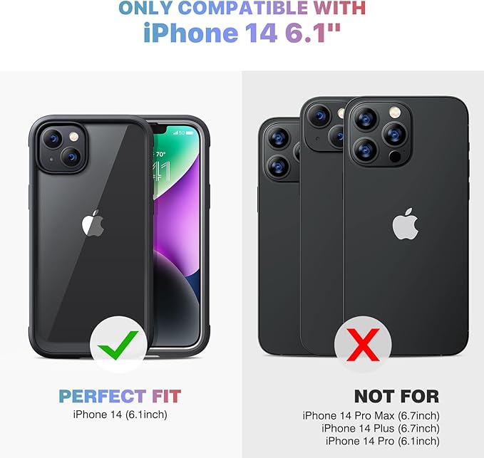 Diaclara Designed for iPhone 14 Case 6.1 Inch,Upgraded Full Body Rugged Clear Bumper Case with Built-in Privacy Screen Protector for iPhone 14,Black