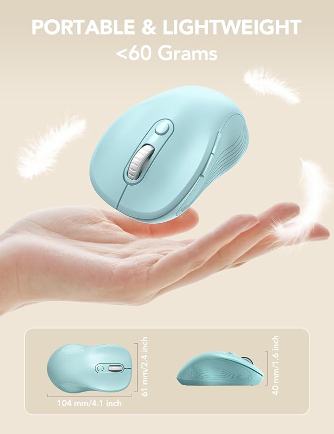 Trueque Wireless Mouse for Laptop, 2.4GHz Ergonomic Computer Mouse with Back & Forward Buttons, 3 Adjustable DPI Levels, 6 Buttons, Optical USB Cordless Mice for Windows PC, M01 (Light Blue)