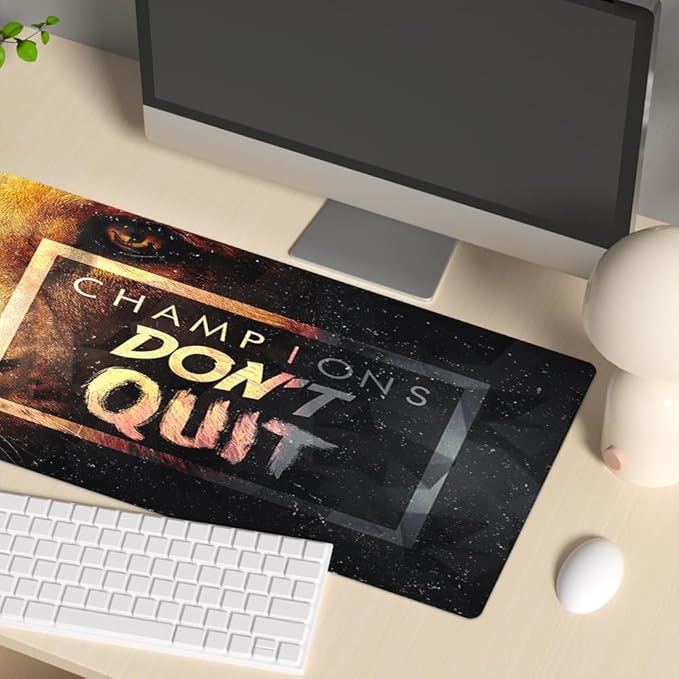 Champions Don’t Quit Inspirational Mousemat Large Gaming Mouse Pad Extended Desk Mousepad with Stitched Edges,Non-Slip Base Water Resist Keyboard Pad for Gamer Office & Home 31.5x15.7 inch
