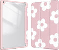 Case for iPad 9th / 8th / 7th Generation (2021/2020/2019) 10.2 inch, Case with Pencil Holder, Stand Clear Back Cover Cute Cool Design for Women Girls, Auto Sleep/Wake, Pink White Flower