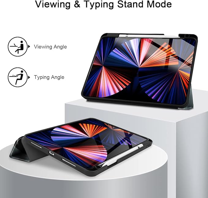 Tuiklol for iPad Pro 12.9 inch 6th/5th/4th/3rd Generation 2022 2021 2020 2018 Release Case- Built in Pencil Holder Slim Protective Stand Back Cover with Auto Wake/Sleep iPad Cover,Black Cat