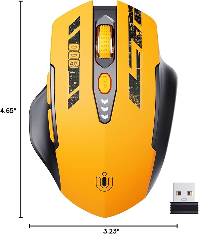 Uineer Wireless Mouse,Upgraded 2.4GHz Rechargeable (Battery Level Visible) Ergonomic Computer Mouse,4 Levels DPI, Wireless Mice for Laptop Computer(Yellow)