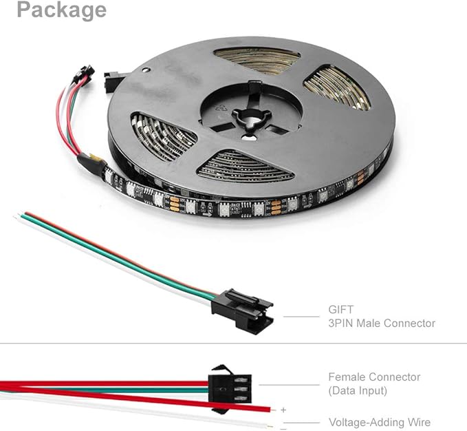 BTF-LIGHTING WS2811 Addressable LED Strip Ultra Bright 5050SMD RGB 60LED/m 20Pixels/m Multi-Colored Light Total 300LED 100Pixels 16.4FT DC12V IP65 Silicone Coating Waterproof(No Adapter or Controller)