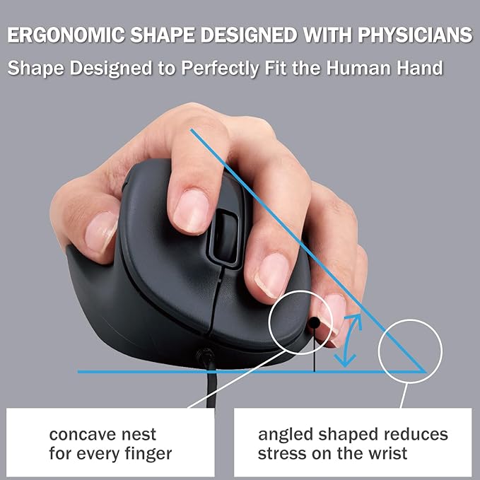 ELECOM Left Hand Wired USB Ergonomic Shape Mouse, Silent Click, 2000DPI, 5 Buttons, Optical Sensor, Compatible with PC, Mac, Laptop, EX-G, Lsize Black (M-XGL31UBSKBK)