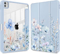 May Chen for iPad Pro 13 Inch Case M5 2025 / M4 2024, Built Pencil Holder & Clear Transparent Print Back Shell Slim Stand Shockproof Tablet Cover, Auto Wake/Sleep, Blue Flowers
