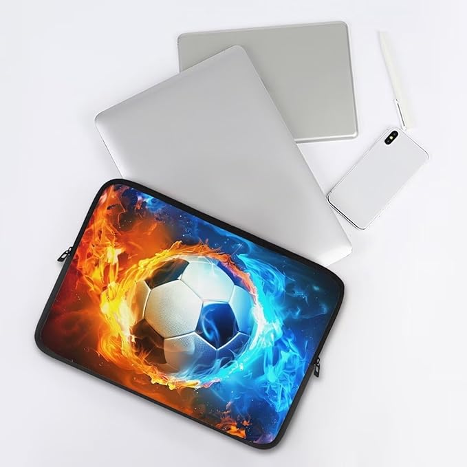 Water and Flame Football Laptop Protective Sleeve for Men Boys Computer Sleeve 12 inch Laptop Case Bag Portable Computer Carrying Case Suitable GITS for Teens