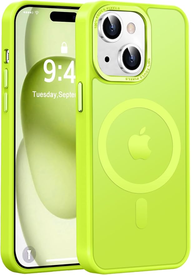 Newfuture Magnetic for iPhone 15 Case [Compatible with Magsafe] [Military Grade Drop Protection] Translucent Matte Anti-Fingerprint Shockproof Phone Case for iPhone 15 6.1 inch, Fluorescent Green