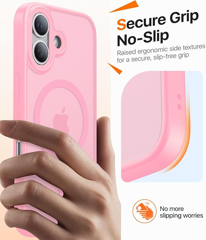 Magnetic for iPhone 17 Case,[Anti-Slip][Compatible with MagSafe][Military Grade Drop Protection] Shockproof Protective Translucent Matte Phone Case for iPhone 17 Case,Pink