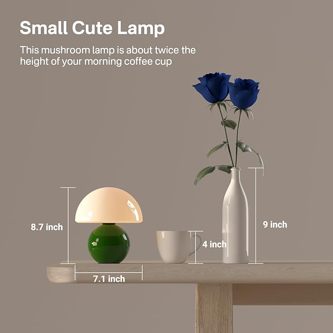 Dawnwake Mushroom Lamp Table Lamp for Bedroom,Desk Bedside Small Lamps for Living Room Night Stands,Mushroom Decor Cute Mini Modern Mid Century Lamps,Unique Aesthetic Living Room Decor(Dark Green)
