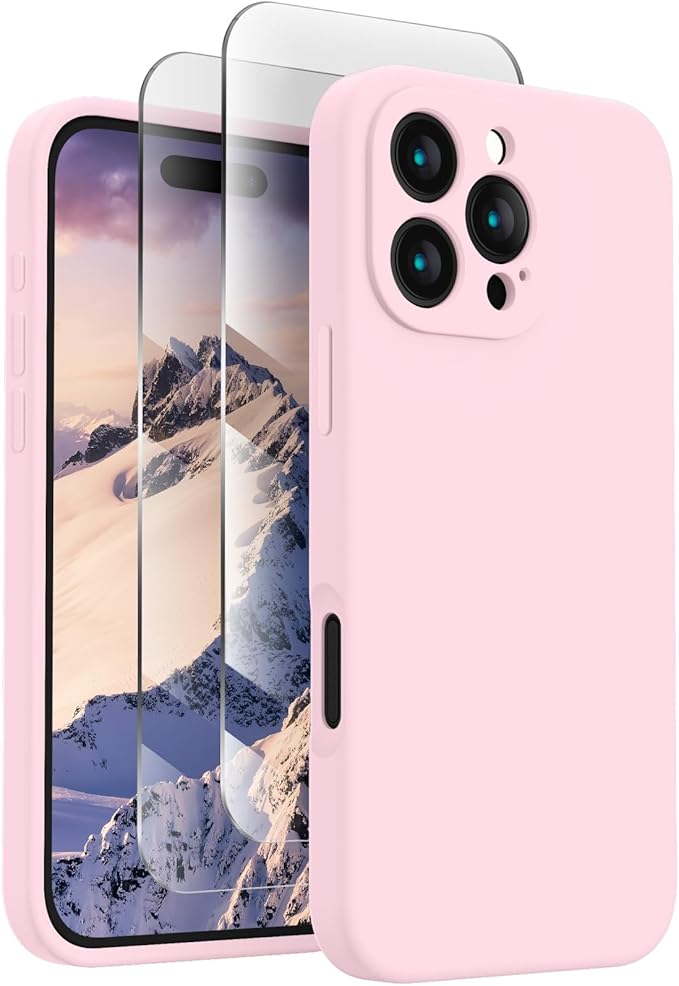 FireNova Designed for iPhone 16 Pro Case, Silicone Upgraded [Camera Protection] Phone Case, Soft Anti-Scratch Microfiber Lining Inside, 2024, Chalk Pink