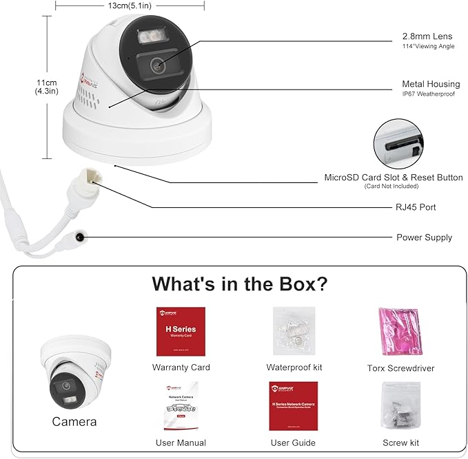 Anpviz 5MP AI IP PoE Camera, Active Deterrence IP Security Camera Outdoor, 2-Way Audio, Human & Vehicle Detection, Smart Color Night Vision, IP67, 5MP@20fps, 2.8mm Lens Wide Angle, IPC-D3653WD-SA