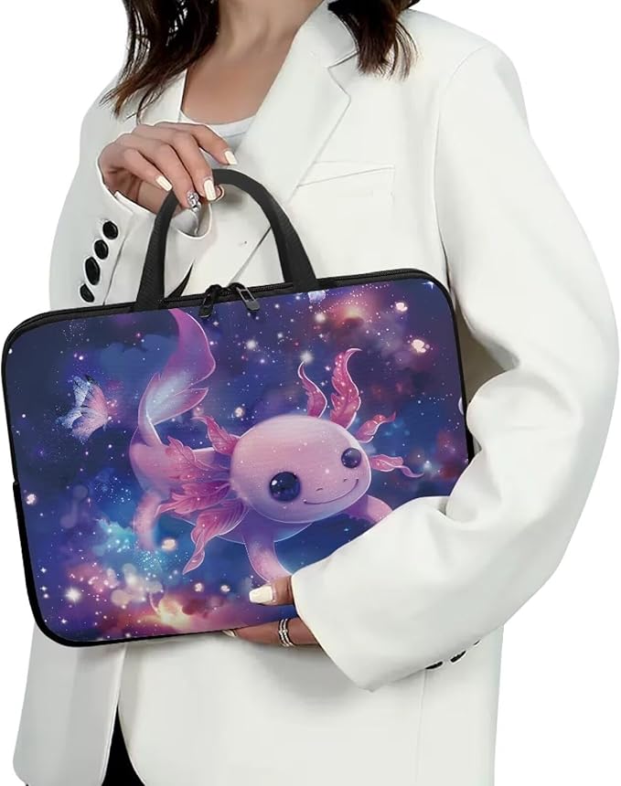 Cute Axolotl 17 Inch Laptop Handle Bag Computer Protect Case Pouch Holder Galaxy Space Notebook Sleeve Neoprene Cover Soft Carring Travel Case for Chromebook Computer Briefcase