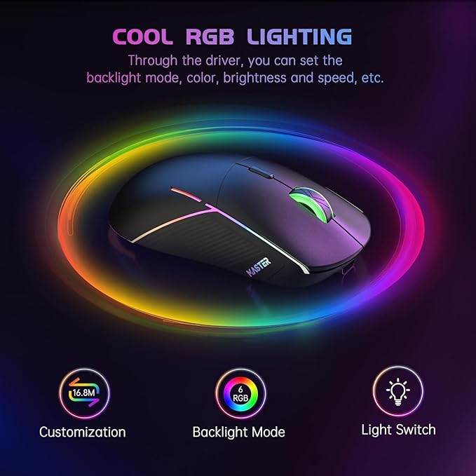 FFJ Wireless Gaming Mouse, 24000 DPI, Tri-Mode 2.4G/USB-C/Bluetooth 5.3 Gaming Mouse Wireless, RGB Programmable Mouse Gamer, 75Hrs Battery Life, Rechargeable Gaming Mice for PC, Mac, Black