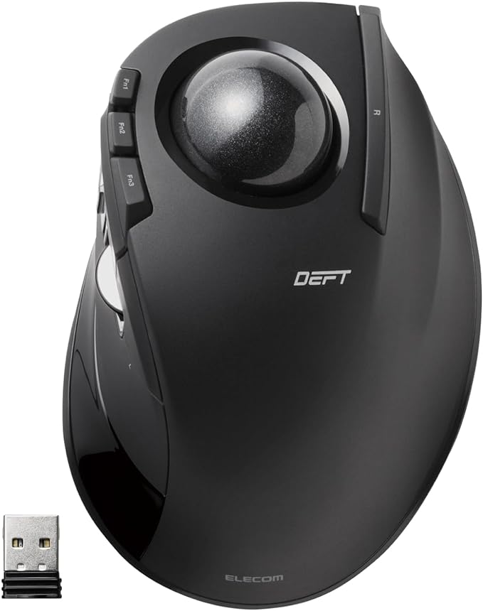 ELECOM DEFT Trackball Mouse, 2.4GHz Wireless, Finger Control, 8-Button Function with Smooth Tracking, Ergonomic Design, Optical Gaming Sensor, Windows11, macOS (M-DT2DRBK)