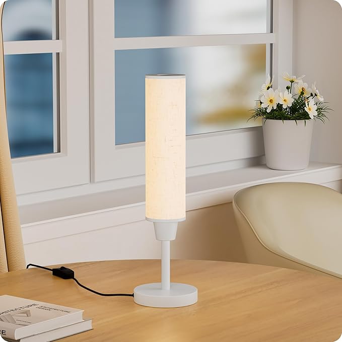 Nukanu Table Lamp with Remote，Bedside Lamps for Night Stands, Nightstand Lamp with Adjustable Brightness (10%-100%) and Color Temperature (3000k-6000k),Small Lamp for Bedroom (White-Beige Linen)