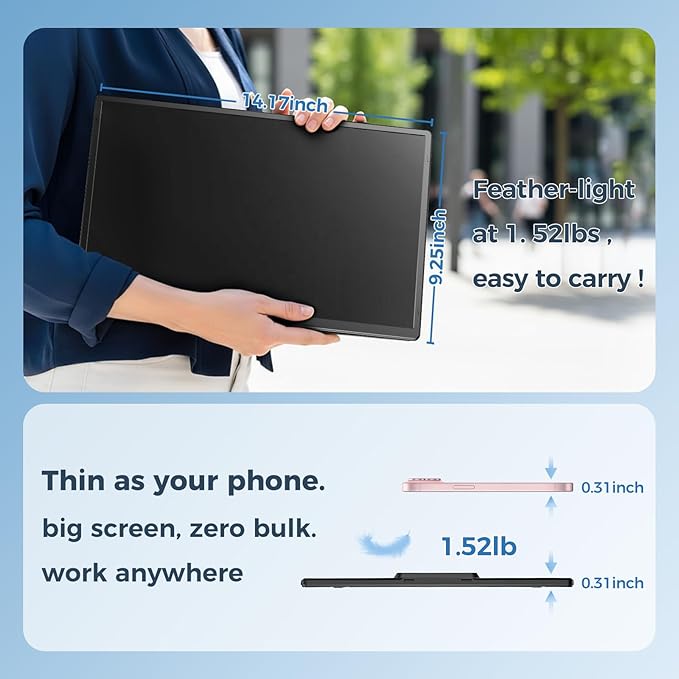 Laptop Screen Extender 16.1", 1200P FHD, Portable Monitor 360° Rotating Detachable Stand, Height Adjustable Monitor Extender for Laptop 13-17.5", Plug-Play for Tablet, PC, Phone, etc