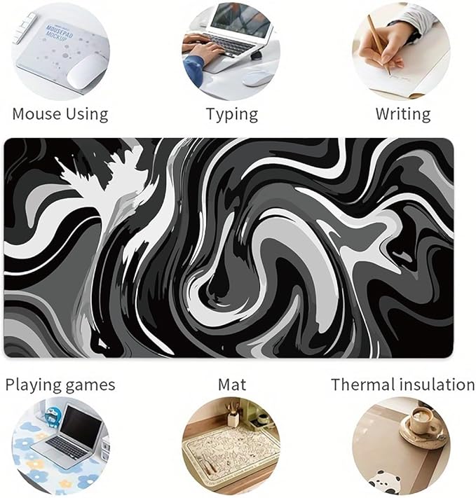 Rcege Large Mouse Pad for Desk - Gaming Mouse Pad with Stitched Edges, Anti-Slip Base for Keyboard and Mouse(Black & White Abstraction, 23.6L x 11.8W inches)