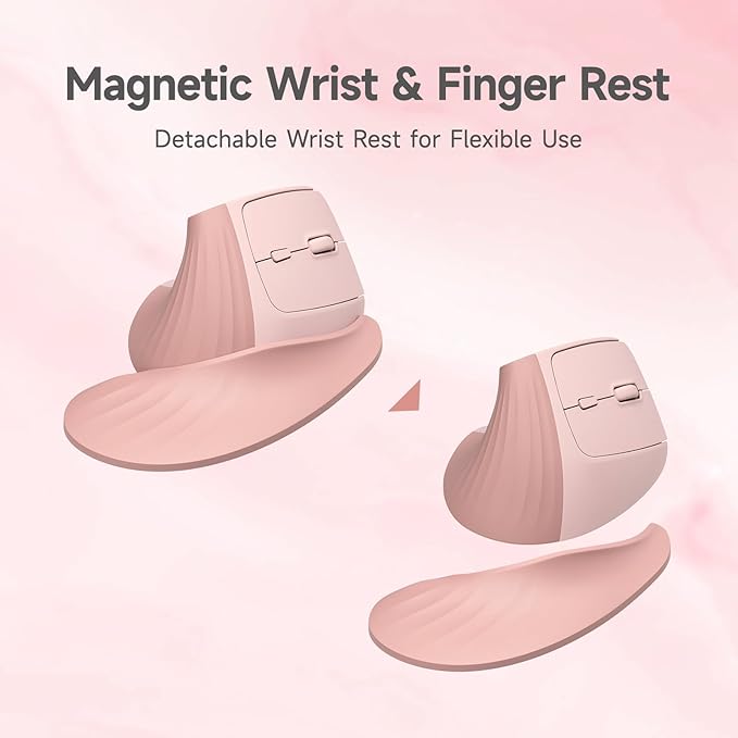 SANWA Wireless Ergonomic Mouse for Large Hands, Silent Click Vertical Mice with Removable Wrist Rest, 1000-4000 DPI, 3-Device (2.4G + 2 Bluetooth 5.4), Compatible with Mac, Windows, Laptop, PC, Pink