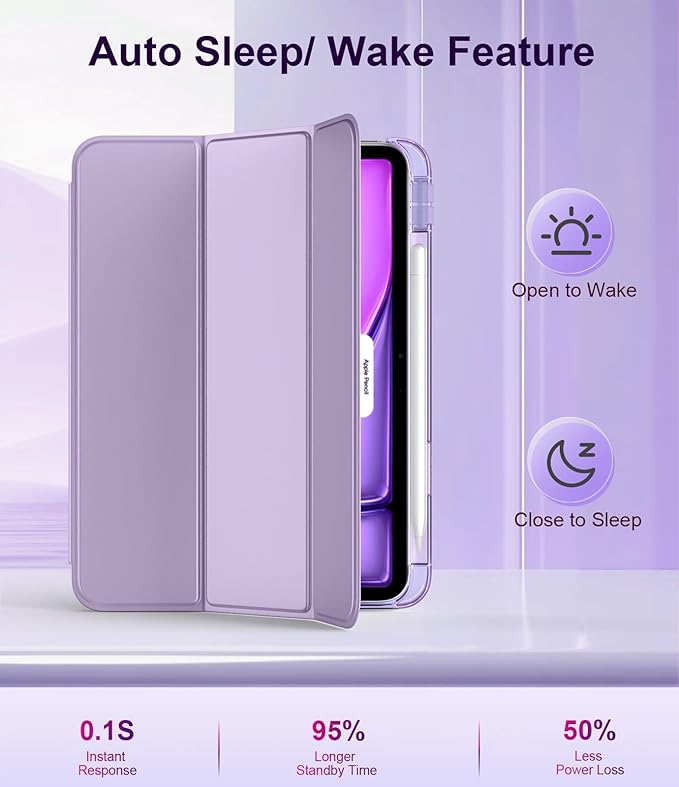 TiMOVO Case for iPad Air 11 Inch M4 2026/M3 2025/M2 2024, iPad Air 5th Generation 2022/4th Gen 2020 10.9 Inch with Pencil Holder, Stand Cover with Translucent Back, Auto Wake/Sleep, Taro Purple