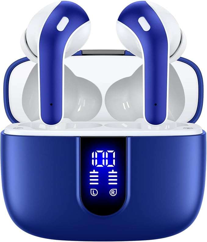 TAGRY Bluetooth Headphones True Wireless Earbuds 60H Playback LED Power Display Earphones with Wireless Charging Case IPX5 Waterproof in-Ear Ear buds with Mic for TV Smart Phone Laptop Computer Sports