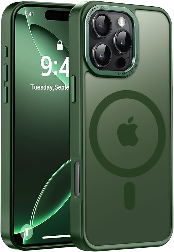 Newfuture Designed for iPhone 16 Pro Case with Magnetic [13 FT Military Drop Protection] [Compatible with Magsafe] Slim Translucent Matte Shockproof with Anti-Fingerprint Phone Case,Dark Green